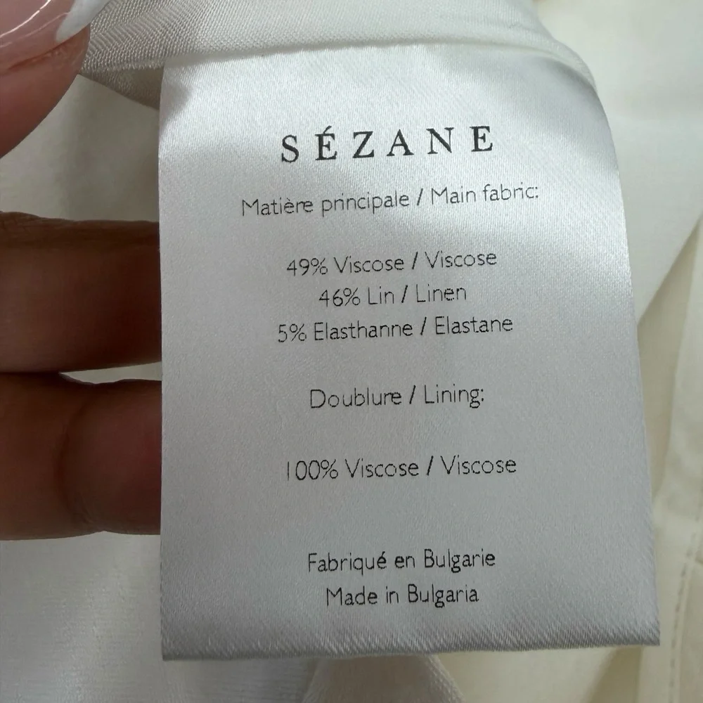 Sézane White Linen Blend High Rise Straight Leg‎ Trousers Women’s Size 38